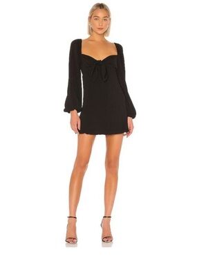 Finders Keepers Black Long Sleeve Tie-Front Mini Dress medium size 6